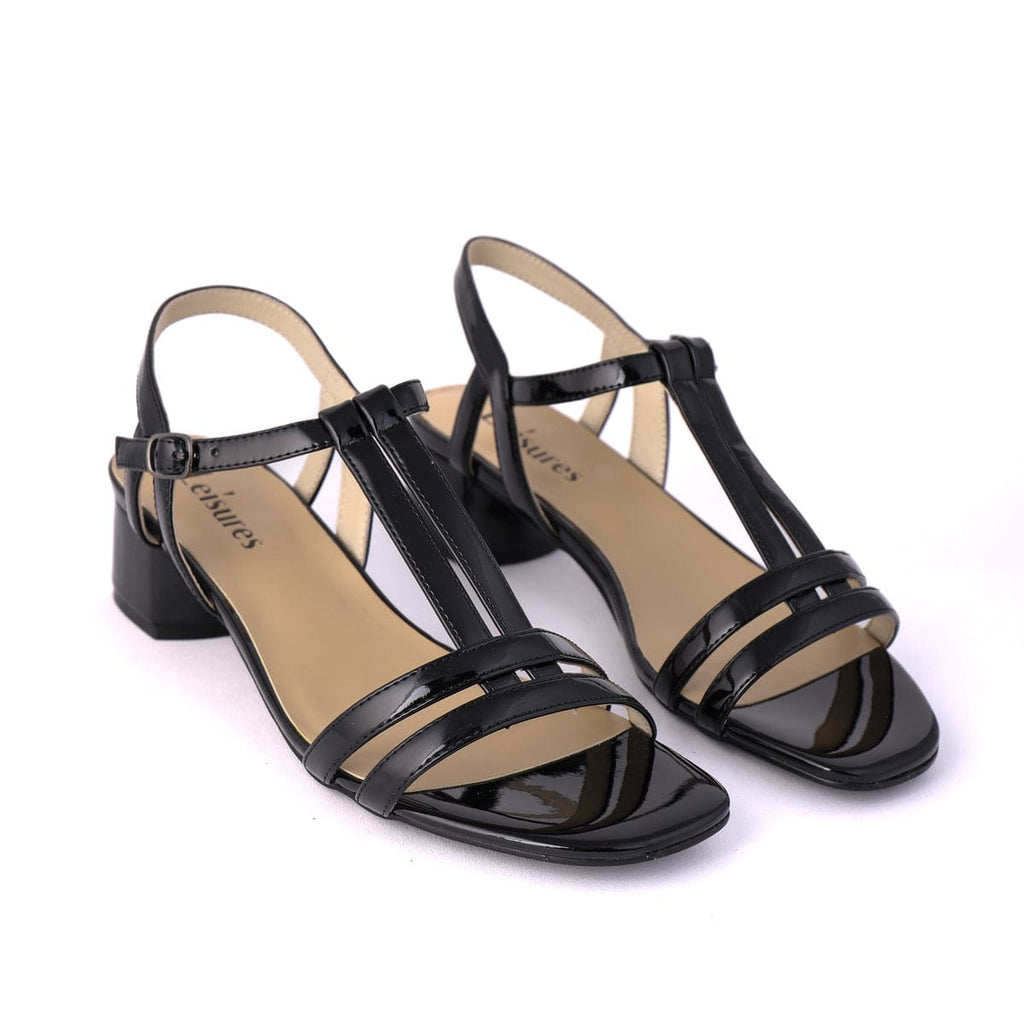 LEISURES LOW HEELED SANDALS REEDY Black Patent