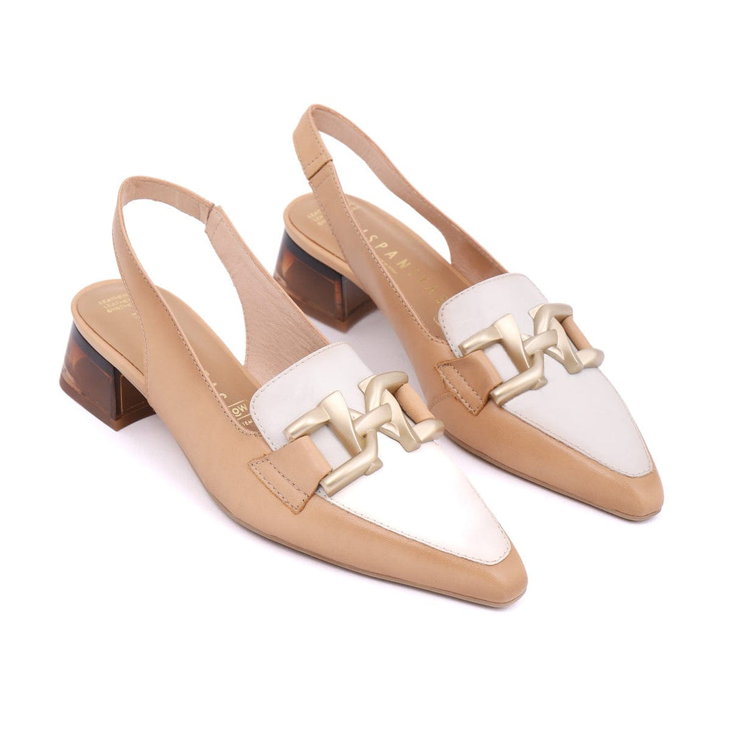 HISPANITAS SLING BACKS - LOW SALIM Tan And White