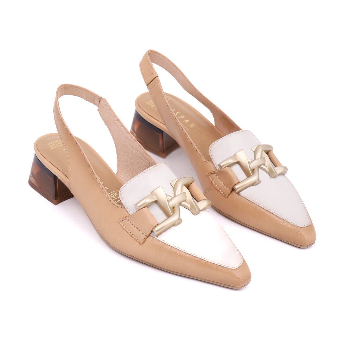 HISPANITAS SLING BACKS - LOW SALIM Tan And White