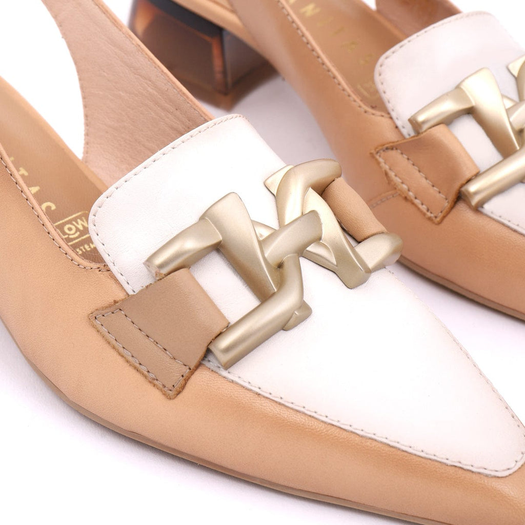 HISPANITAS SLING BACKS - LOW SALIM Tan And White