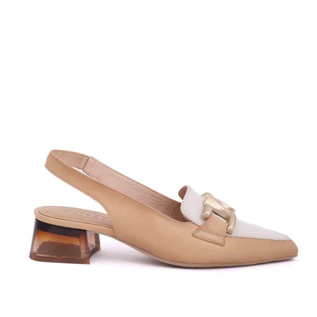 HISPANITAS SLING BACKS - LOW SALIM Tan And White