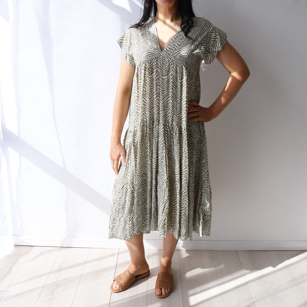 LEISURES ACCESSORIES SUMMER APPAREL CARTLIN Green and Beige Zebra