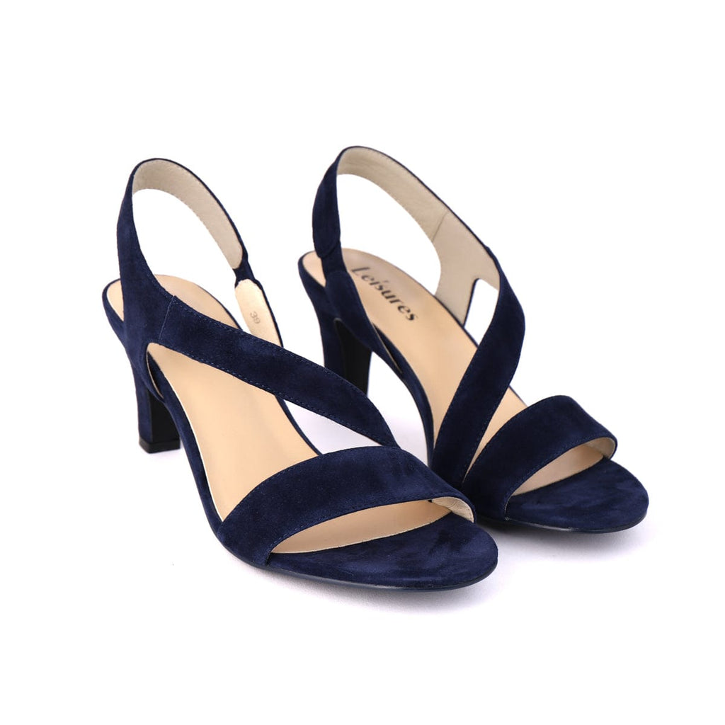 LEISURES HIGH HEELED SANDALS REON Navy Suede