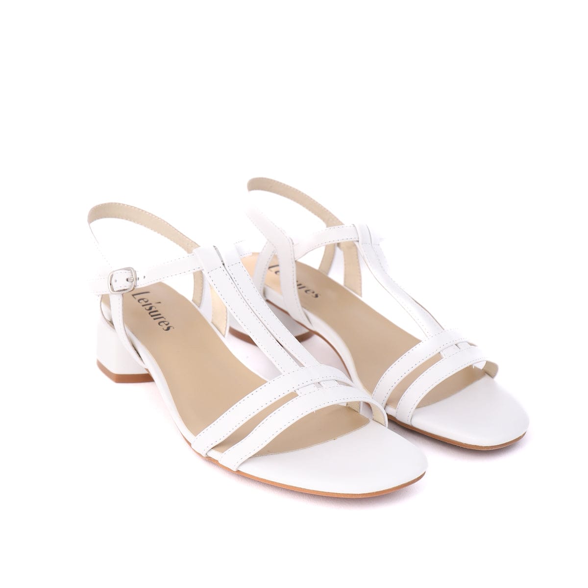 LEISURES LOW HEELED SANDALS REEDY White