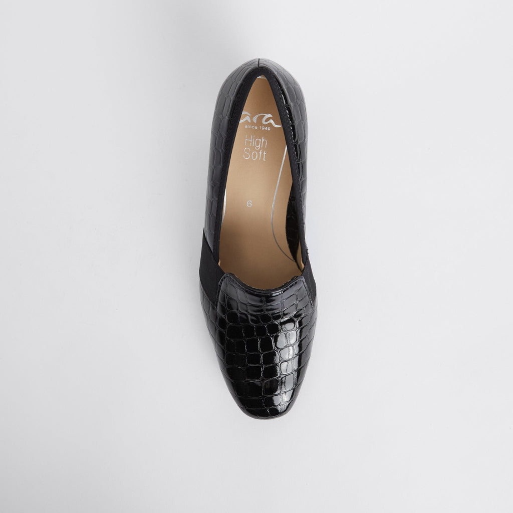 ARA MEDIUM COURT SHOES 18004 Black Croc Patent