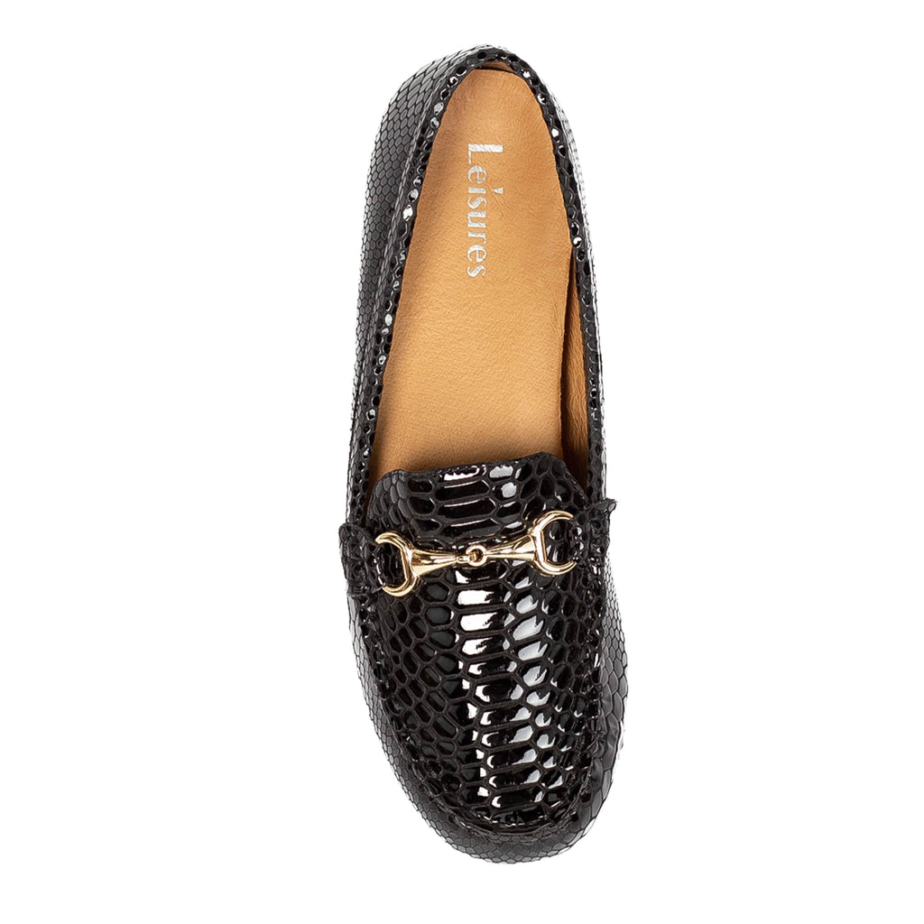 LEISURES LOAFERS ROMEO Black Patent Croc