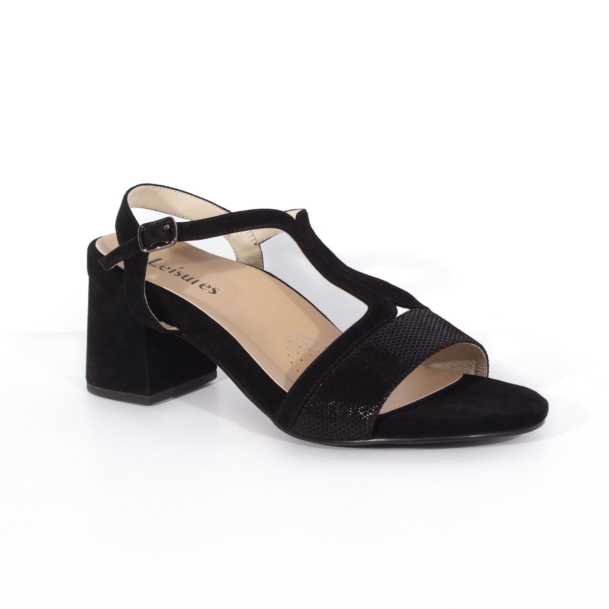 LEISURES MEDIUM HEELED SANDALS REID Black Suede Shimmer