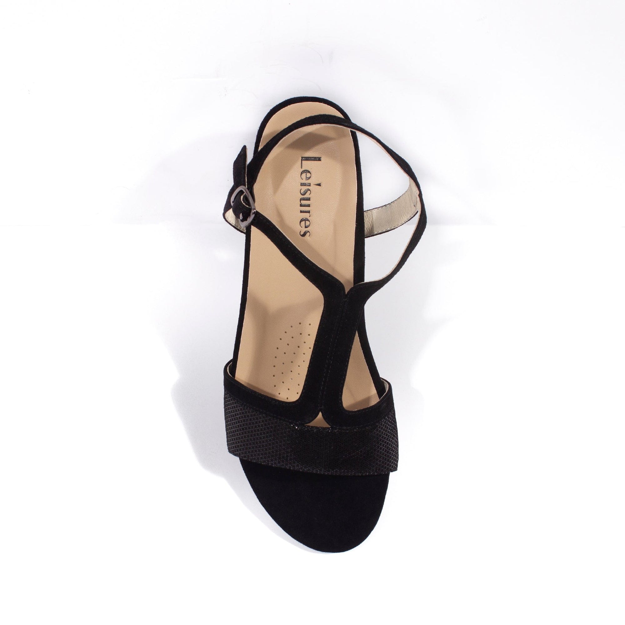 LEISURES MEDIUM HEELED SANDALS REID Black Suede Shimmer