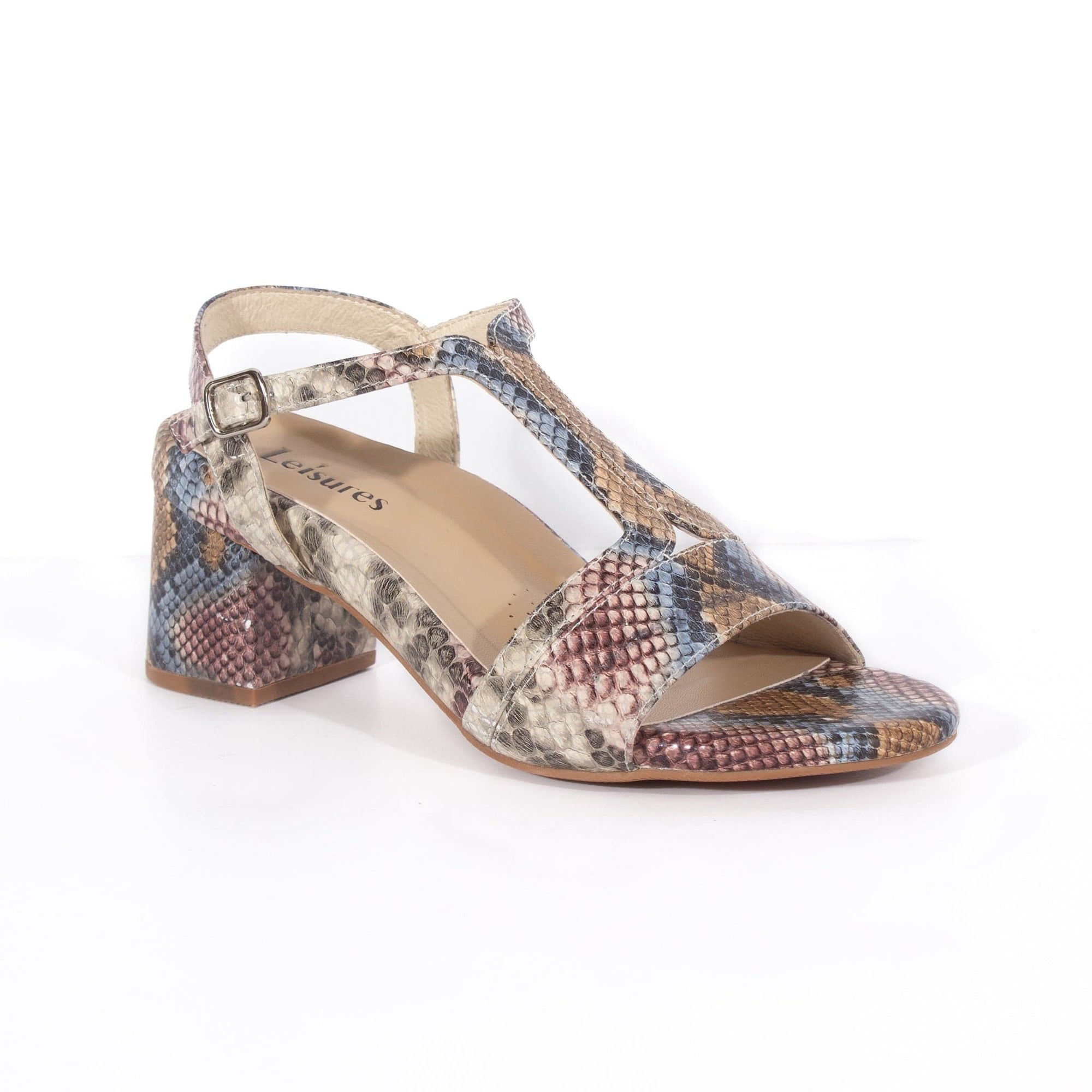 LEISURES MEDIUM HEELED SANDALS REID Blush Snake Multi